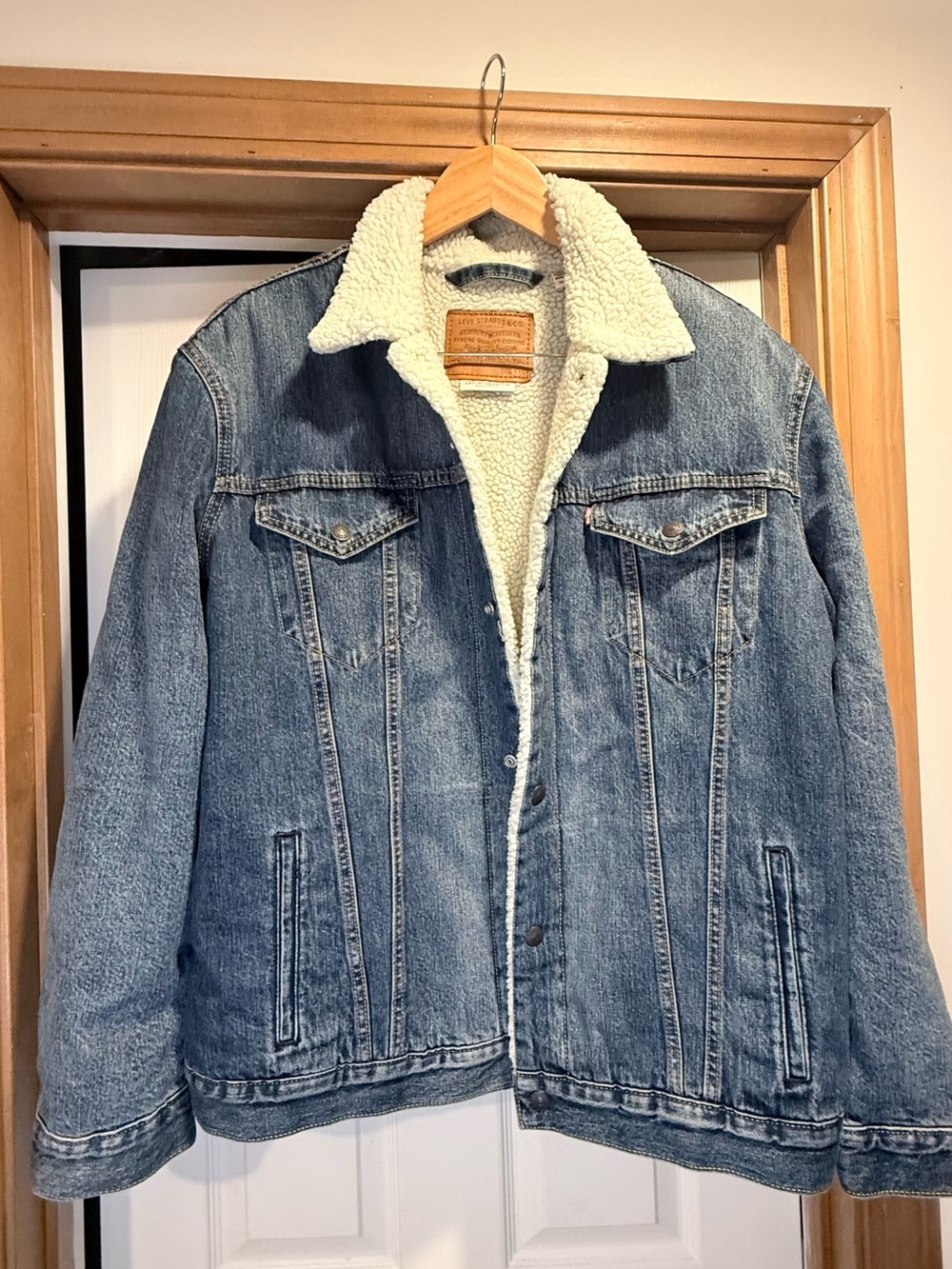 Levi's Blue Denim Sherpa Jacket with Cream Lining